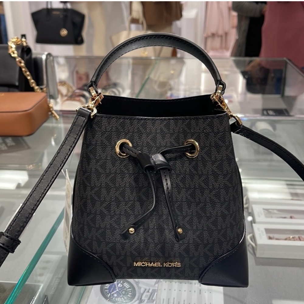 MICHAEL MICHAEL KORS Mercer Small Bucket Drawstring Crossbody Canvas Bag